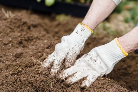 Manos preparando suelo — compatible con tu operación